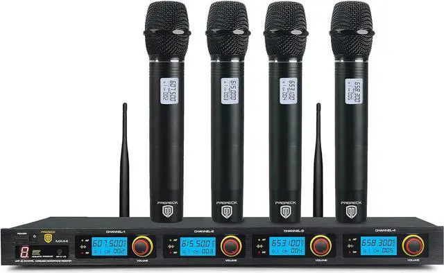Main image of PRORECK MX44 4-Channel UHF Wireless Microphone System with 4 Hand-held Microphones  Machine for Party/Wedding/Church/Conference/Speech