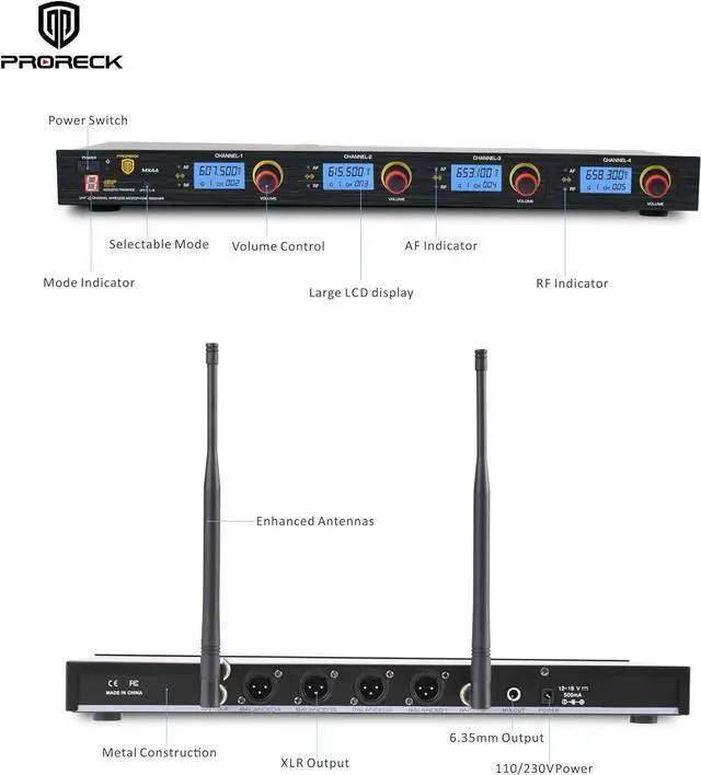 Alt view image 3 of 7 - PRORECK MX44 4-Channel UHF Wireless Microphone System with 4 Hand-held Microphones  Machine for Party/Wedding/Church/Conference/Speech