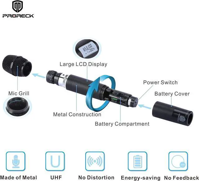 Alt view image 4 of 7 - PRORECK MX44 4-Channel UHF Wireless Microphone System with 4 Hand-held Microphones  Machine for Party/Wedding/Church/Conference/Speech