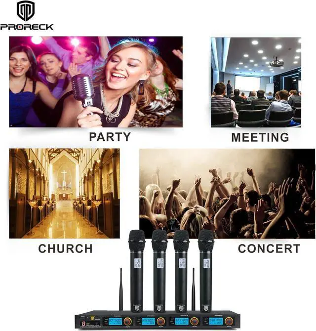 Alt view image 6 of 7 - PRORECK MX44 4-Channel UHF Wireless Microphone System with 4 Hand-held Microphones  Machine for Party/Wedding/Church/Conference/Speech