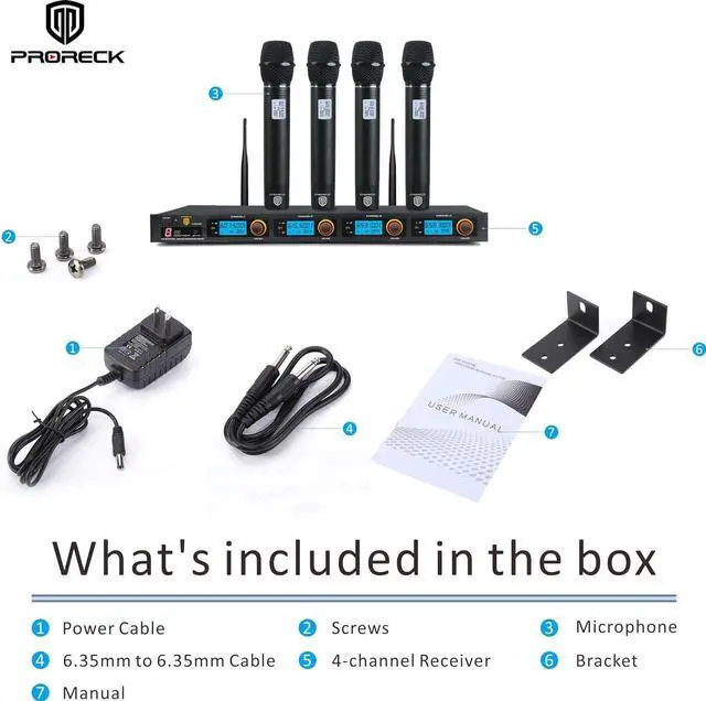 Alt view image 7 of 7 - PRORECK MX44 4-Channel UHF Wireless Microphone System with 4 Hand-held Microphones  Machine for Party/Wedding/Church/Conference/Speech
