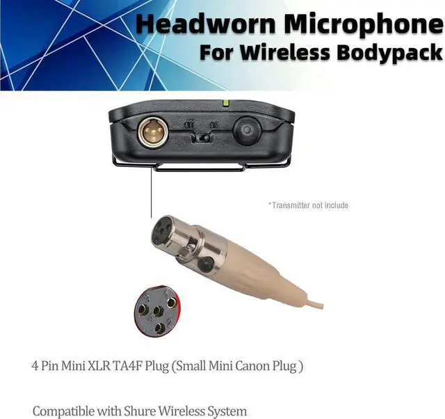 Alt view image 3 of 7 - Headset/Headworn Microphone - 4 Pin Mini XLR Head Microphone for Shure Wireless System & Bodypack Transmitter  Beige Single Earhook Omnidirectional Headset Head Mic