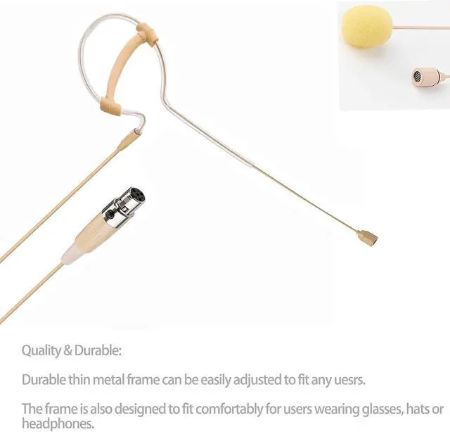 Alt view image 4 of 7 - Headset Microphone Headworn Single Earset Over Ear Hanging Condenser Mic Compatible with Shure Wireless System Bodypack Transmitter, Ideal for Singing, Churches, Stage Performance Beige