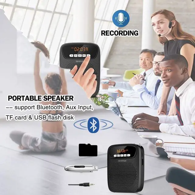 Alt view image 7 of 7 - Portable Voice Amplifier Wireless & Wired Headset Microphone Speaker Mini Lightweight Personal Classroom Mic for Teachers Supports AUX Input,Bluetooth 5.0,Recording - S278UHF