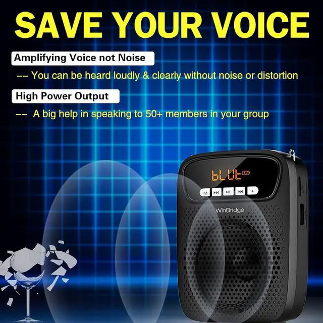 Alt view image 2 of 7 - Portable Voice Amplifier Wireless & Wired Headset Microphone Speaker Mini Lightweight Personal Classroom Mic for Teachers Supports AUX Input,Bluetooth 5.0,Recording - S278UHF