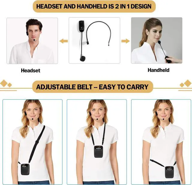 Alt view image 6 of 7 - Portable Voice Amplifier Wireless & Wired Headset Microphone Speaker Mini Lightweight Personal Classroom Mic for Teachers Supports AUX Input,Bluetooth 5.0,Recording - S278UHF