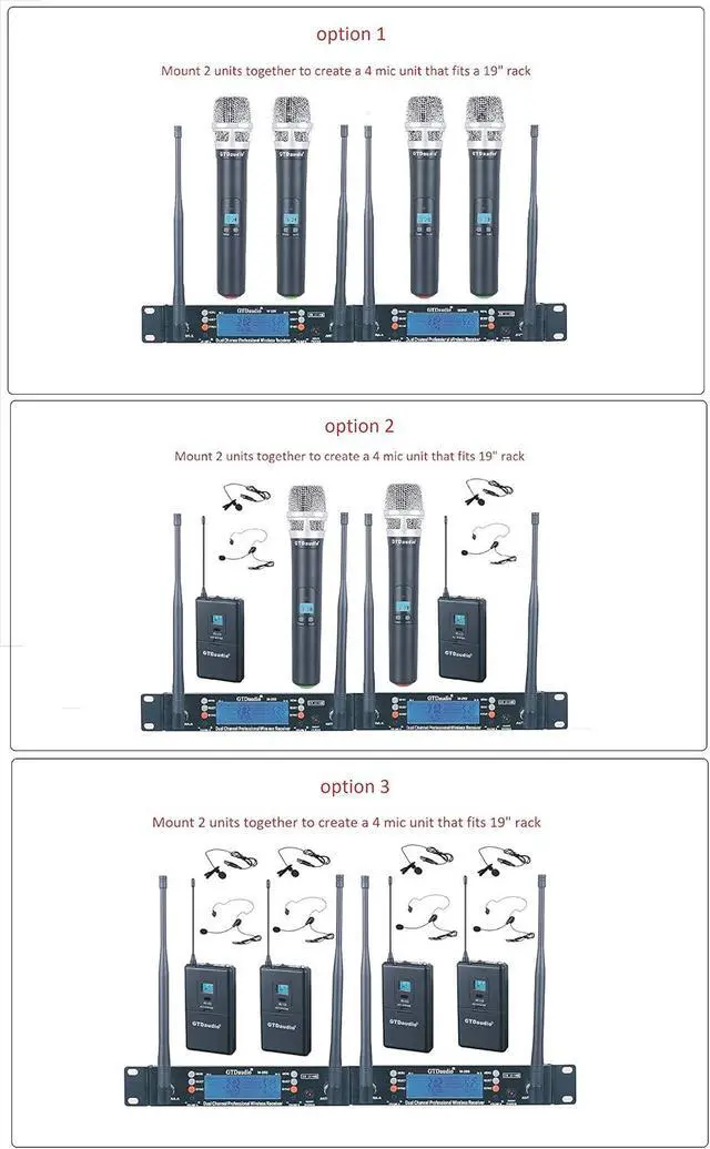 Alt view image 2 of 6 - GTD Audio 2x100 Adjustable Frequency Channels UHF Wireless Microphone DJ Karaoke Mic System Long Range 400Ft, Battery 12 Hours (2 Handheld Mics)