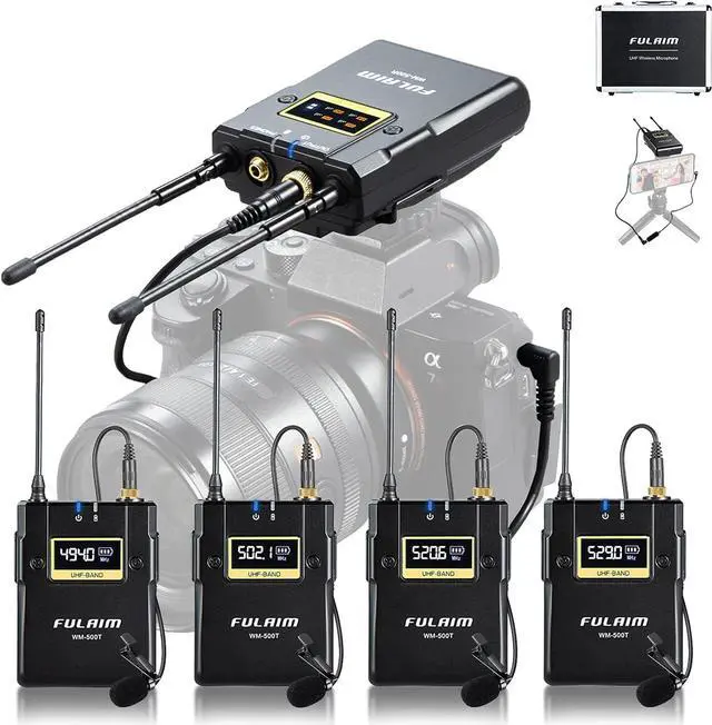 Main image of WM500 UHF Wireless Lavalier Microphone System, 16-Channel Lavalier Lapel Mic with Rechargeable Transmitter and Receiver for Recording YouTube, Interview, Vlogging, Conference - 4 X Transmitters