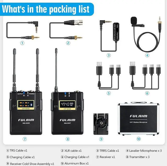 Alt view image 7 of 7 - WM500 UHF Wireless Lavalier Microphone System, 16-Channel Lavalier Lapel Mic with Rechargeable Transmitter and Receiver for Recording YouTube, Interview, Vlogging, Conference - 4 X Transmitters