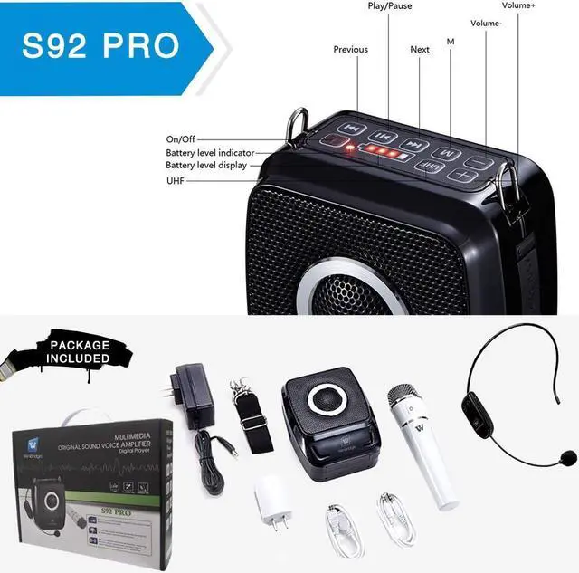 Alt view image 7 of 7 - W WINBRIDGE S92 Pro Portable PA System -25W Bluetooth Speaker with Dual Wireless Microphones, Wireless Voice Amplifier with Headset Mic and Handheld Mic for Presentations, Teaching, Karaoke