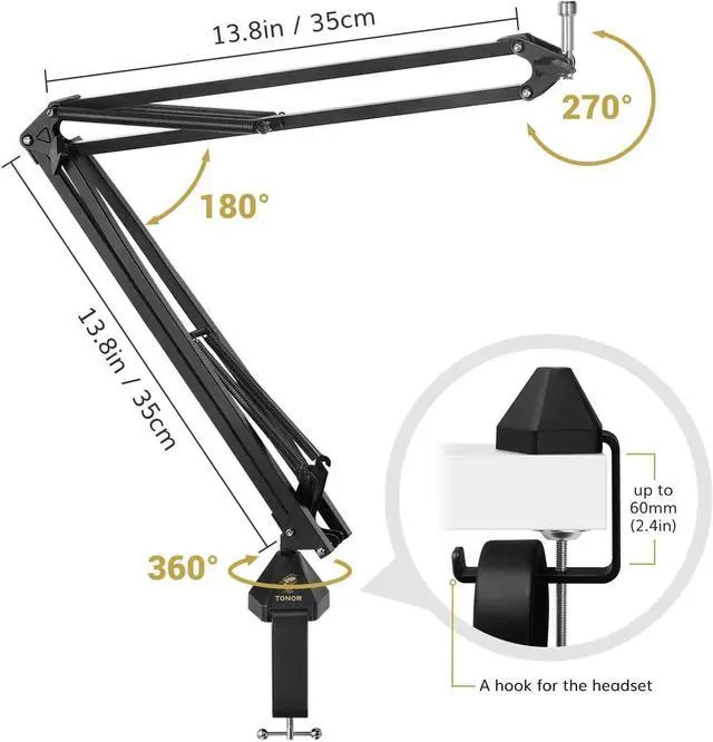 Alt view image 5 of 7 - Condenser Microphone 192kHz/24Bit, TONOR USB Cardioid Computer Mic Kit with Upgraded Boom Arm/Spider Shock Mount for Recording, Streaming, Gaming, Podcasting, Voice Over, YouTube, TC-2030