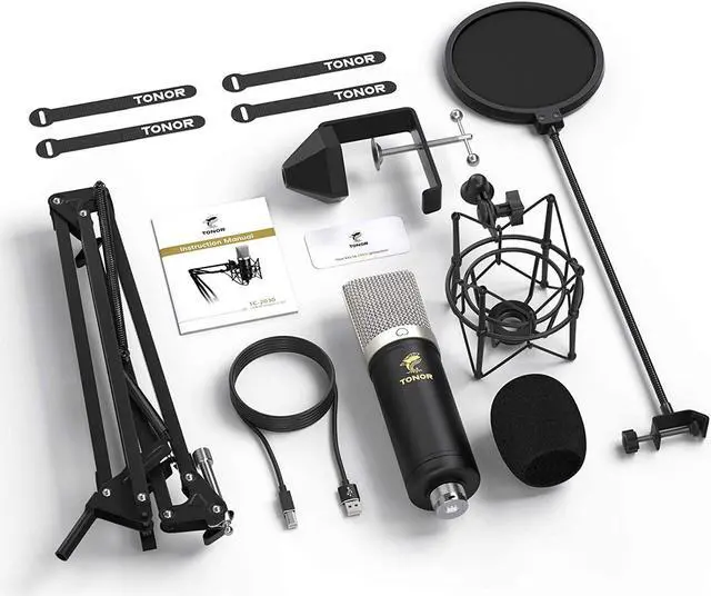 Alt view image 7 of 7 - Condenser Microphone 192kHz/24Bit, TONOR USB Cardioid Computer Mic Kit with Upgraded Boom Arm/Spider Shock Mount for Recording, Streaming, Gaming, Podcasting, Voice Over, YouTube, TC-2030