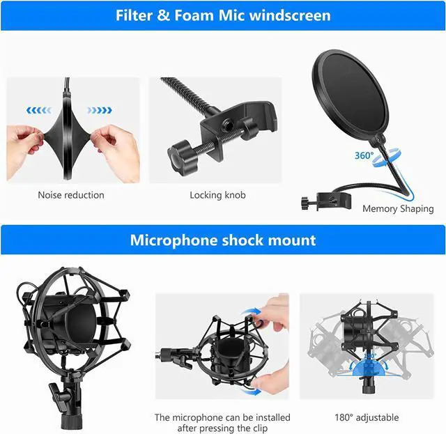 Alt view image 5 of 7 - Neewer Professional Studio Broadcasting Recording Condenser Microphone & NW- 35 Adjustable Recording Microphone Suspension Scissor Arm Stand with Shock Mount and Mounting Clamp Kit