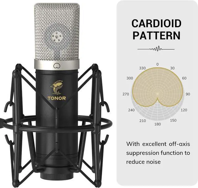 Alt view image 3 of 7 - Condenser Microphone 192kHz/24Bit, USB Cardioid Computer Mic Kit with Upgraded Boom Arm/Spider Shock Mount for Recording, Streaming, Gaming, Podcasting, Voice Over, YouTube, TC-2030
