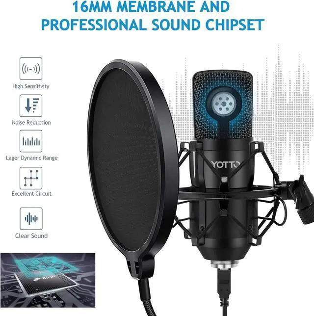 Alt view image 4 of 7 - YOTTO USB Microphone Kit 192KHZ/24BIT Plug & Play Computer PC Microphone Studio Streaming Cardioid Mic with Boom Arm Shock Mount Pop Filter for Recording Broadcasting YouTube Gaming Voice