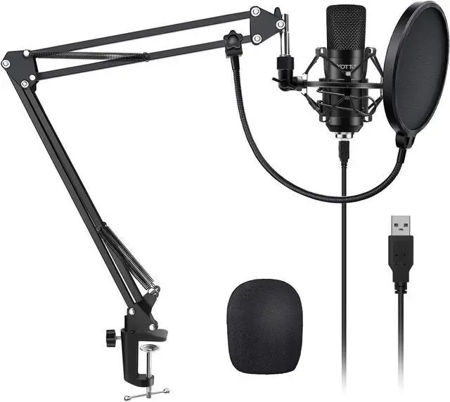 YOTTO USB Microphone Kit 192KHZ/24BIT Plug & Play Computer PC Microphone Studio Streaming Cardioid Mic with Boom Arm Shock Mount Pop Filter for Recording Broadcasting YouTube Gaming Voice