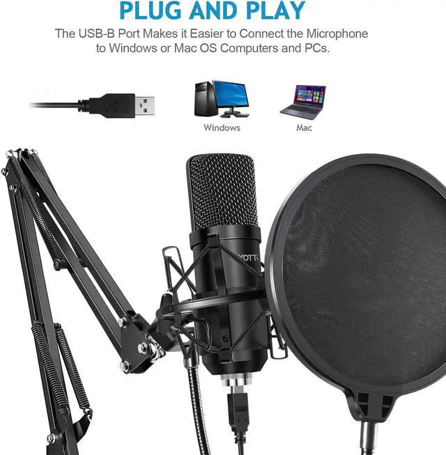 Alt view image 3 of 7 - YOTTO USB Microphone Kit 192KHZ/24BIT Plug & Play Computer PC Microphone Studio Streaming Cardioid Mic with Boom Arm Shock Mount Pop Filter for Recording Broadcasting YouTube Gaming Voice