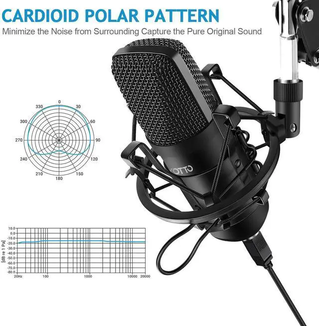 Alt view image 5 of 7 - YOTTO USB Microphone Kit 192KHZ/24BIT Plug & Play Computer PC Microphone Studio Streaming Cardioid Mic with Boom Arm Shock Mount Pop Filter for Recording Broadcasting YouTube Gaming Voice