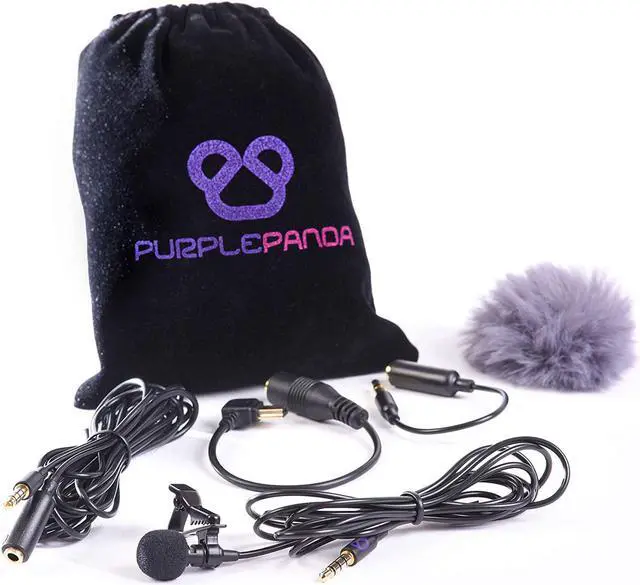 Main image of Purple Panda Lavalier Microphone Kit  Clip-On Lapel Mic for Motovlog, Creators & Vlogging  GoPro, DJI & Insta360 Action Cameras, iPhone, Android, iPad, DSLR, Zoom/Tascam, PS5  Omnidirectional