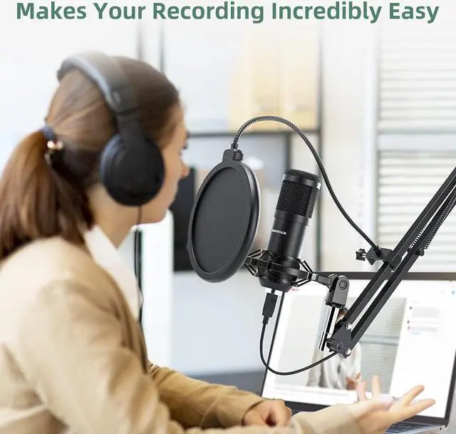 Alt view image 7 of 7 - Sudotack USB Streaming Podcast PC Microphone, 192KHz/24Bit Studio Cardioid Condenser Mic Kit with Sound Card, Boom Arm, Shock Mount, Pop Filter, for Skype, YouTuber, , Gaming, Recording