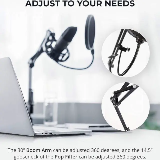 Alt view image 6 of 7 - Audio Technica AT2035 Cardioid Condenser Microphone Perfect for Studio, Podcasting & Streaming, XLR Output Bundle with Blucoil Boom Arm Plus Pop Filter, and 2-Pack of 10-FT Balanced XLR Cables