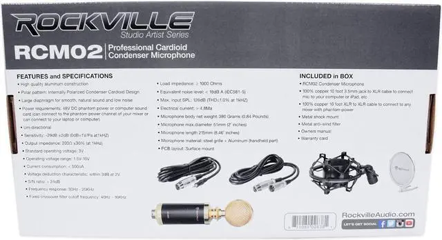 Alt view image 7 of 7 - Rockville RCM02 Pro Studio Recording Condenser Microphone Mic+Metal Shock Mount, Black