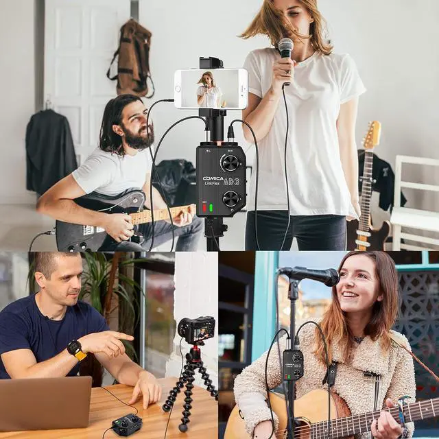 Alt view image 6 of 7 - AD3 2-Channel XLR/3.5mm/6.35mm Microphone Audio Mixer Preamp with Phantom Power, Guitar Audio Interface Microphone for DSLR Cameras Camcorders iPhone iPad Mac and Android Smartphones
