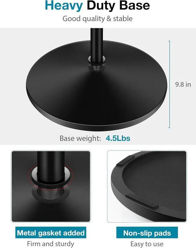 Alt view image 4 of 7 - Mic Stand Microphone Stand Floor Detachable Boom Mic Arm Stands with Weighted Round Base Height Adjustable from 34 to 60 for Blue Yeti HyperX QuadCast Shure SM58 Samson Q2U Fifine K669B