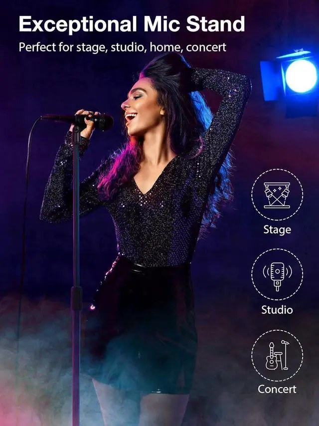 Alt view image 7 of 7 - Mic Stand Microphone Stand Floor Detachable Boom Mic Arm Stands with Weighted Round Base Height Adjustable from 34 to 60 for Blue Yeti HyperX QuadCast Shure SM58 Samson Q2U Fifine K669B