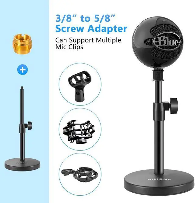 Alt view image 6 of 7 - BILIONE 3 in 1 Multi Function Desktop Microphone Stand, Adjustable Table Mic Stand with Microphone Clip, Cell Phone Clip, 5/8" Male to 3/8" Female Metal Adapter