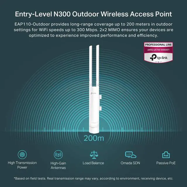 Alt view image 3 of 6 - Xiaogan EAP110-Outdoor V3 | Omada N300 Wireless Outdoor Access Point | WiFi Coverage up to 200 meters| Passive PoE w/ Free PoE Injector | SDN Integrated | Cloud Access & Omada App | White