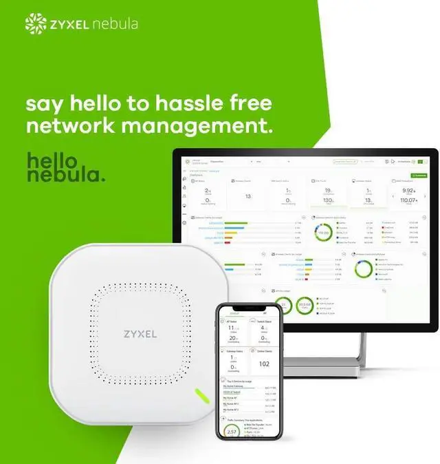 Alt view image 6 of 6 - Zyxel True WiFi 6 AX3000 Multi-Gigabit Business Access Point | 2.5G Uplink & 1 GbE Passthrough | Mesh, Seamless Roaming, Captive Portal | Hybrid Cloud | POE+ Support | AC Adapter Included | NWA210AX