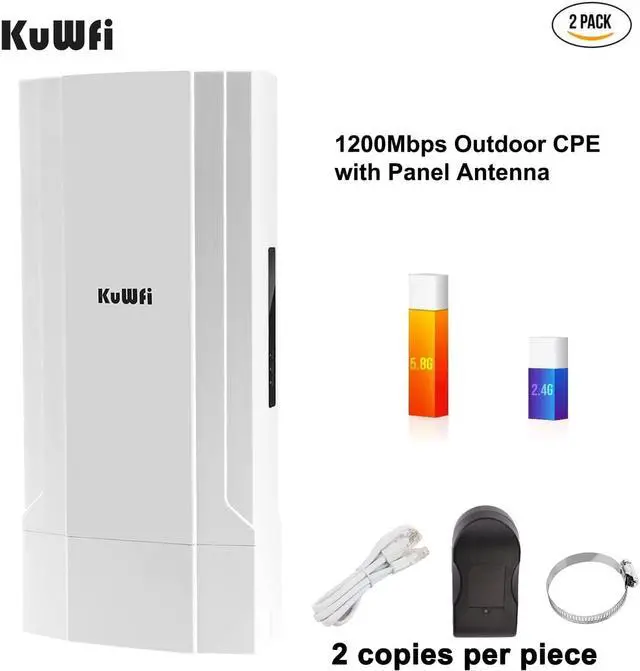 Alt view image 7 of 7 - Gigabit Wireless Bridge, KuWFi 1200Mbps WiFi Bridge Point to Point Outdoor, 2.4&5.8G Long Range WiFi Bridge CPE with Panel Antenna Up to 5KM with 48V PoE Power[2-Pack]