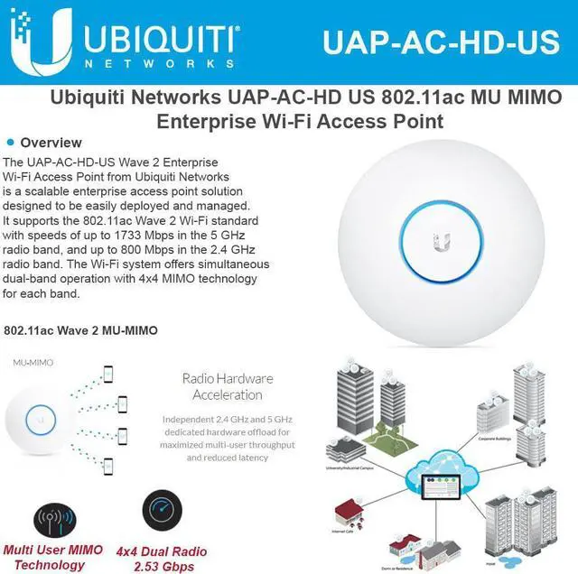 Alt view image 3 of 7 - Ubiquiti UniFi HD 802.11ac Wave 2 Enterprise Wi-Fi Access Point (UAP-AC-HD-US)