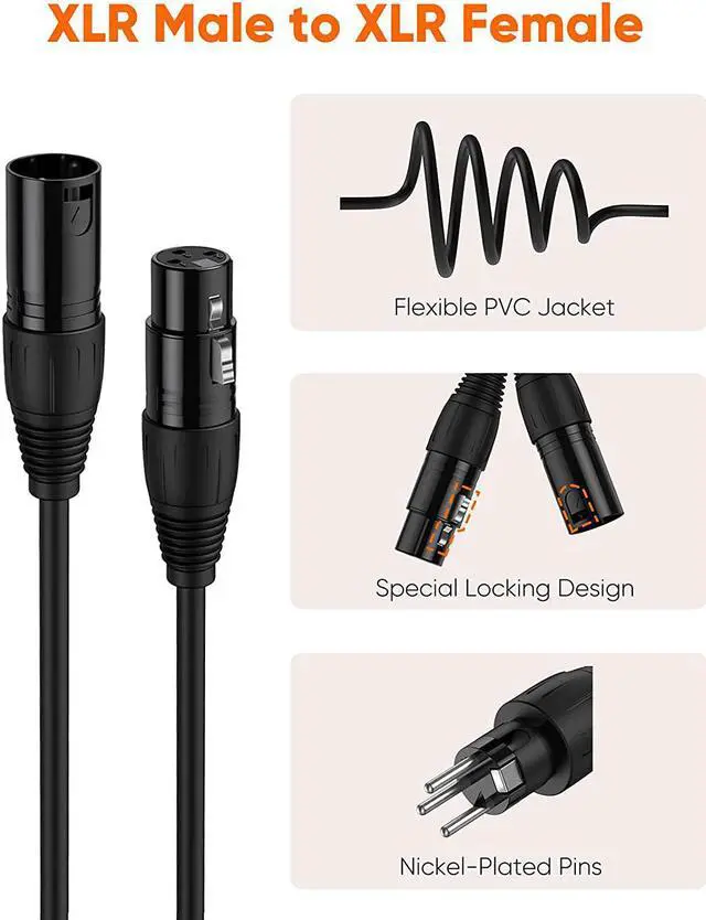 Alt view image 3 of 7 - XLR Cable,Xiaogan 10FT 3PIN XLR Male to Female Balanced Microphone Cable for Recording Applications,Mixers,Speaker Systems,DMX Lights.Black