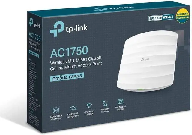 Alt view image 5 of 7 - TP-Link AC1750 Wireless Wi-Fi Access Point - Supports 802.3at PoE+, Dual Band, 802.11AC, Ceiling Mount, 3x3 MIMO Technology (EAP245 V1)