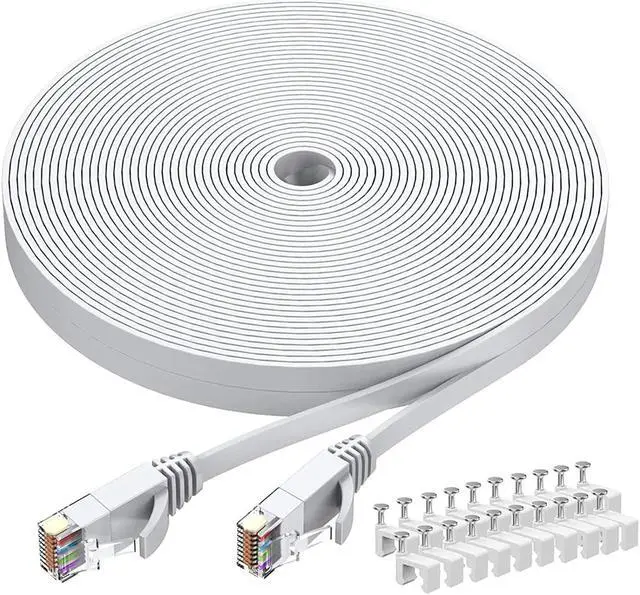 Main image of Cat6 Ethernet Cable 40 FT White, BUSOHE Cat-6 Flat RJ45 Computer Internet LAN Network Ethernet Patch Cable Cord - 40 Feet