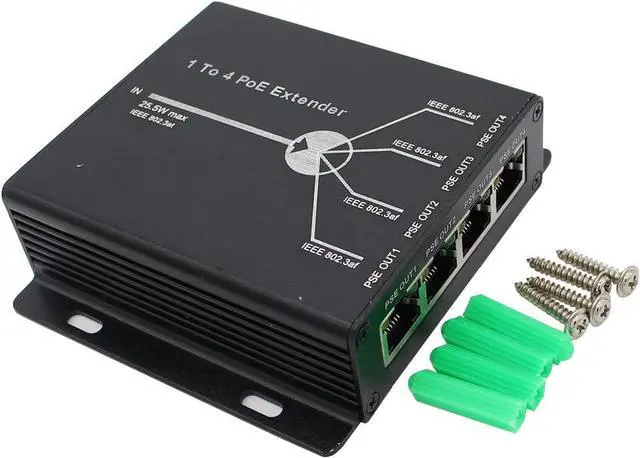 Alt view image 4 of 6 - POE Extender RJ45 4-Port 10/100M IEEE802.3at (Power-in) to IEEE802.3af (Power-Out) for Ethernet/PoE Power AP, IP Camera, IP Telephone and Other Network equipments