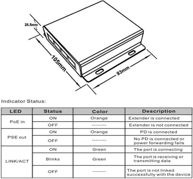 Alt view image 6 of 6 - POE Extender RJ45 4-Port 10/100M IEEE802.3at (Power-in) to IEEE802.3af (Power-Out) for Ethernet/PoE Power AP, IP Camera, IP Telephone and Other Network equipments