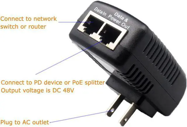 Alt view image 4 of 7 - 2-Pack 48V 0.5A PoE Power Adapter Supply Injector Ethernet with Wall Plug, IEEE 802.3af Compliant, 10/100Mbps, for IP Voip Phones Cameras AP and More
