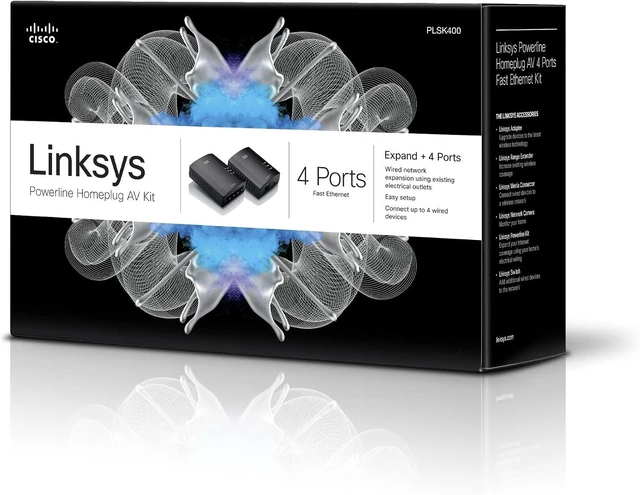 Alt view image 7 of 7 - Linksys Powerline AV 1-Port and 4-Port Network Adapter Set (PLSK400-NP)