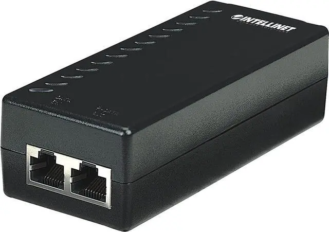 Main image of Intellinet PoE Injector - Converts Non-PoE to PoE Connections - Use CAT5 Ethernet Cable with RJ45 to Provide Both Power and Data  Supplies 15.4W up to 100 M (328 ft) Black 524179