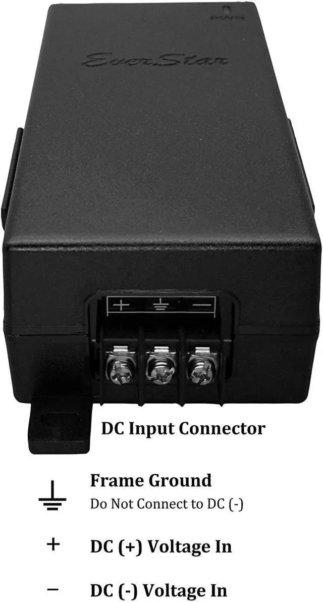 Alt view image 2 of 7 - EverStar iPoE-17W48GDW-af Gigabit | 9-36V DC in | 48V/0.35A 17W DC PoE Out | DC-DC Converter + 802.3af Mode A&B PoE Injector | Black