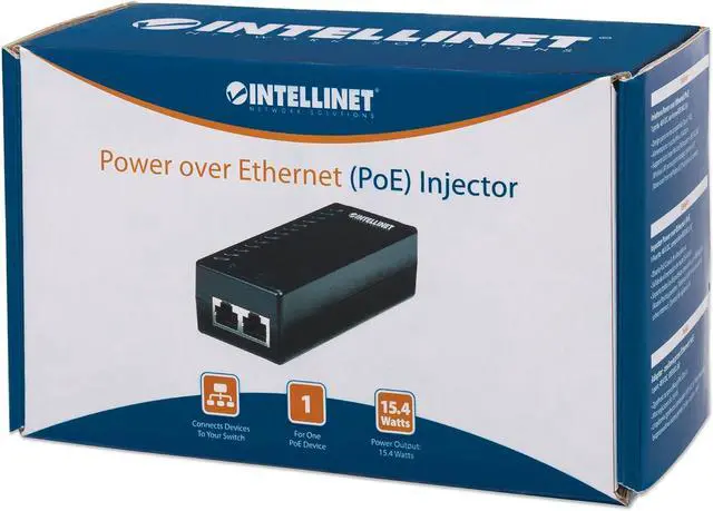 Alt view image 7 of 7 - Intellinet PoE Injector - Converts Non-PoE to PoE Connections - Use CAT5 Ethernet Cable with RJ45 to Provide Both Power and Data  Supplies 15.4W up to 100 M (328 ft) Black 524179