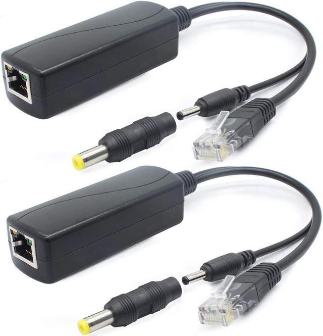 Main image of 2-Pack 5V Gigabit PoE Splitter, 48V to 5V 2.4A Adapter, Plug 3.5mm x 1.35mm, 5.5mm x 2.1mm Connector, IEEE 802.3af Compliant, for IP Camera and More