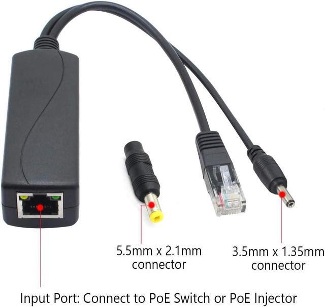 Alt view image 2 of 5 - 2-Pack 5V Gigabit PoE Splitter, 48V to 5V 2.4A Adapter, Plug 3.5mm x 1.35mm, 5.5mm x 2.1mm Connector, IEEE 802.3af Compliant, for IP Camera and More