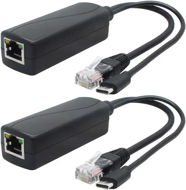 Main image of 2-Pack 5V Gigabit PoE Splitter, USB Type C, 48V to 5V 2.4A Adaper, IEEE 802.3af Compliant