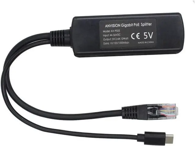 Alt view image 5 of 5 - ANVISION 4-Pack 5V Gigabit PoE Splitter, USB Type C, 48V to 5V 2.4A Adaper, IEEE 802.3af Compliant, Welcome to consult