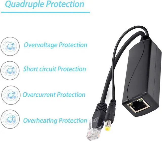 Alt view image 5 of 7 - Gigabit PoE Splitter 12V 1A Output, IEEE 802.3af Standard Compliant 10, 100, 1000Mbps Power Over Ethernet Splitter Adapter for Security Camera CCTV Surveillance 5.5x2.1mm DC Plug (PS5712G)