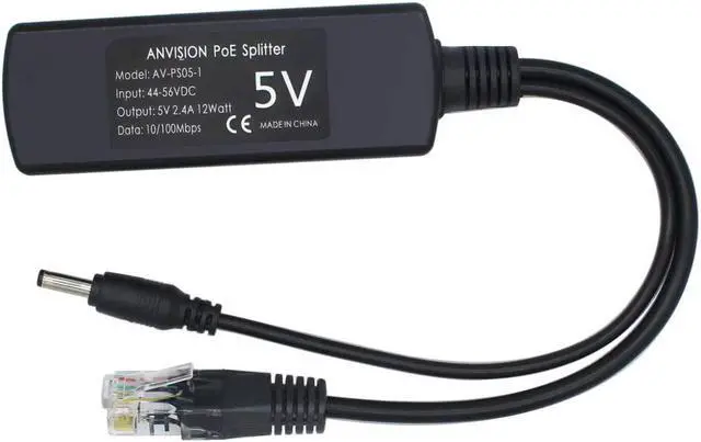Alt view image 5 of 5 - ANVISION 2-Pack 5V PoE Splitter, 48V to 5V 2.4A Adapter, Plug 3.5mm x 1.35mm, 5.5mm x 2.1mm connector, IEEE 802.3af Compliant, for IP Camera and more